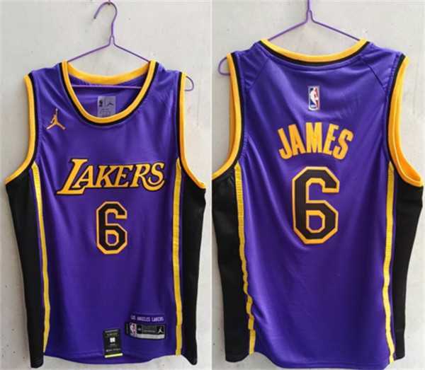 Mens Los Angeles Lakers #6 LeBron James Purple Stitched Basketball Jersey->los angeles lakers->NBA Jersey
